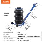 VEVOR Air Jack, 3 Ton 6600 Lbs Triple Bag Air Jack, Airbag Jack With Six Steel Pipes, Lift Up, 3-5 S Fast Lifting Pneumatic Jack, With Adjustable Long Handles For Cars, Garages, Repair Blue - Figura 3